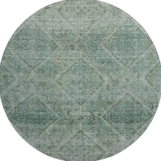 8' Teal And Pale Aqua Geometric Washable Round Rug With UV Protection Photo 4