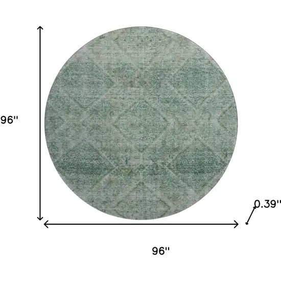 8' Teal And Pale Aqua Geometric Washable Round Rug With UV Protection Photo 8