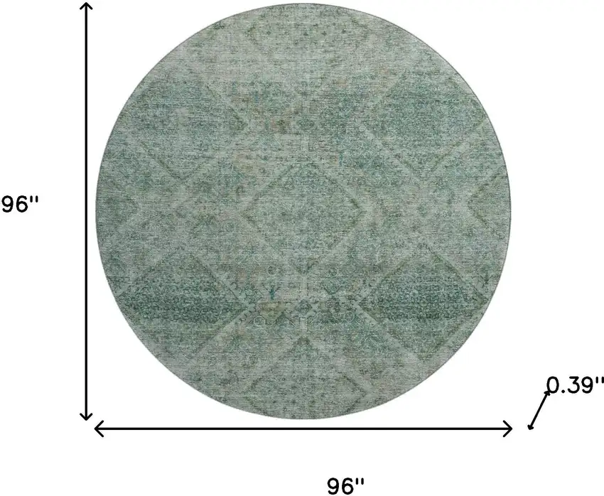 8' Teal And Pale Aqua Geometric Washable Round Rug With UV Protection Photo 8