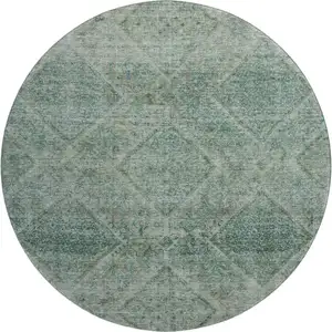 Photo of 8' Teal And Pale Aqua Geometric Washable Round Rug With UV Protection