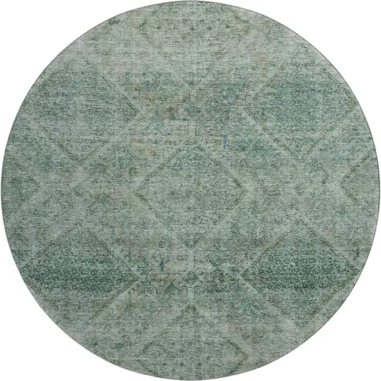 8' Teal And Pale Aqua Geometric Washable Round Rug With UV Protection Photo 1