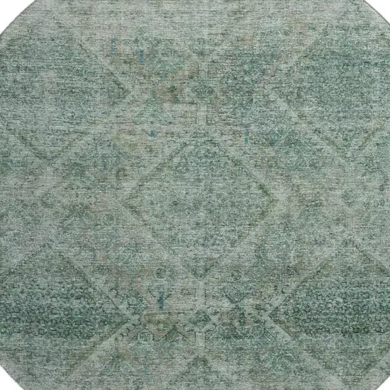 8' Teal And Pale Aqua Geometric Washable Round Rug With UV Protection Photo 3