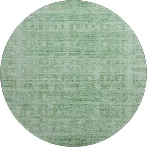 Photo of 8' Teal And Pale Aqua Oriental Washable Round Rug With UV Protection