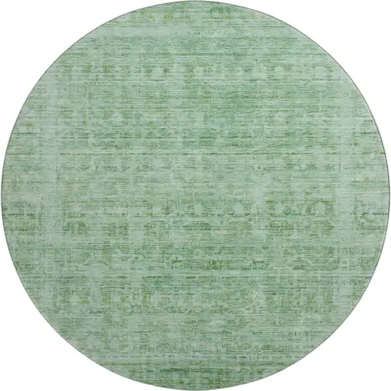 8' Teal And Pale Aqua Oriental Washable Round Rug With UV Protection Photo 1