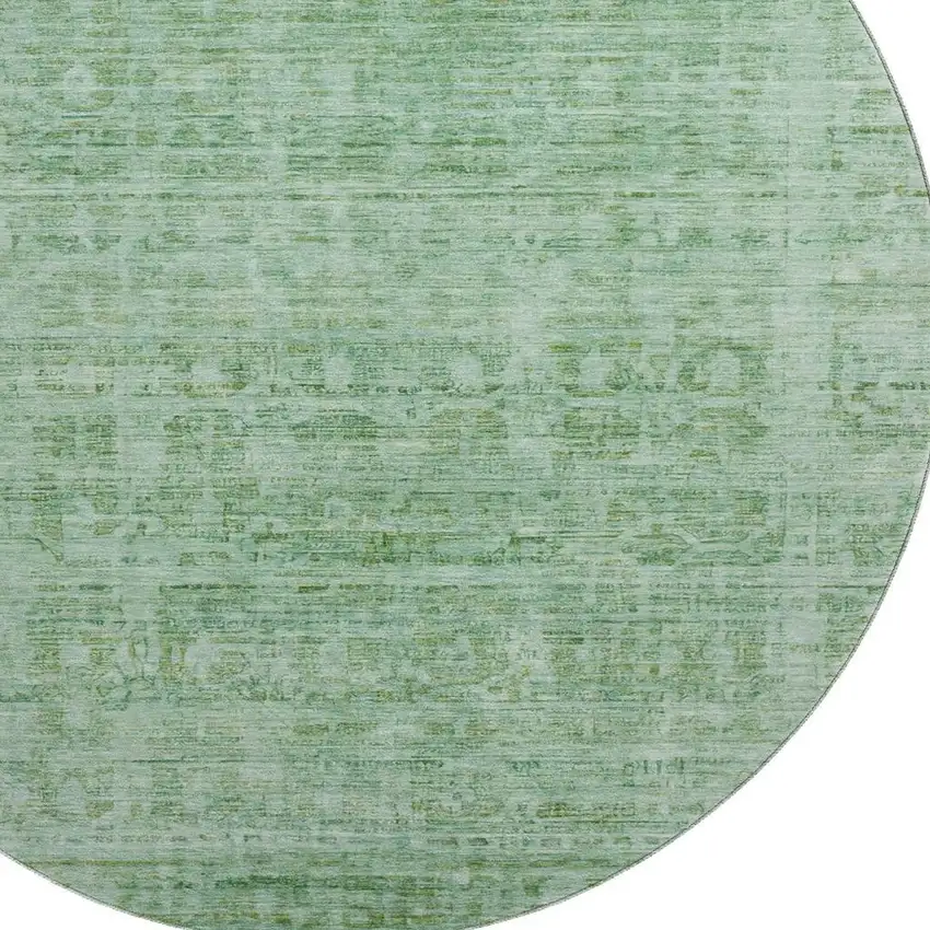 8' Teal And Pale Aqua Oriental Washable Round Rug With UV Protection Photo 2