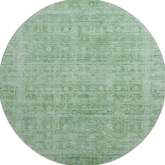 8' Teal And Pale Aqua Oriental Washable Round Rug With UV Protection Photo 3
