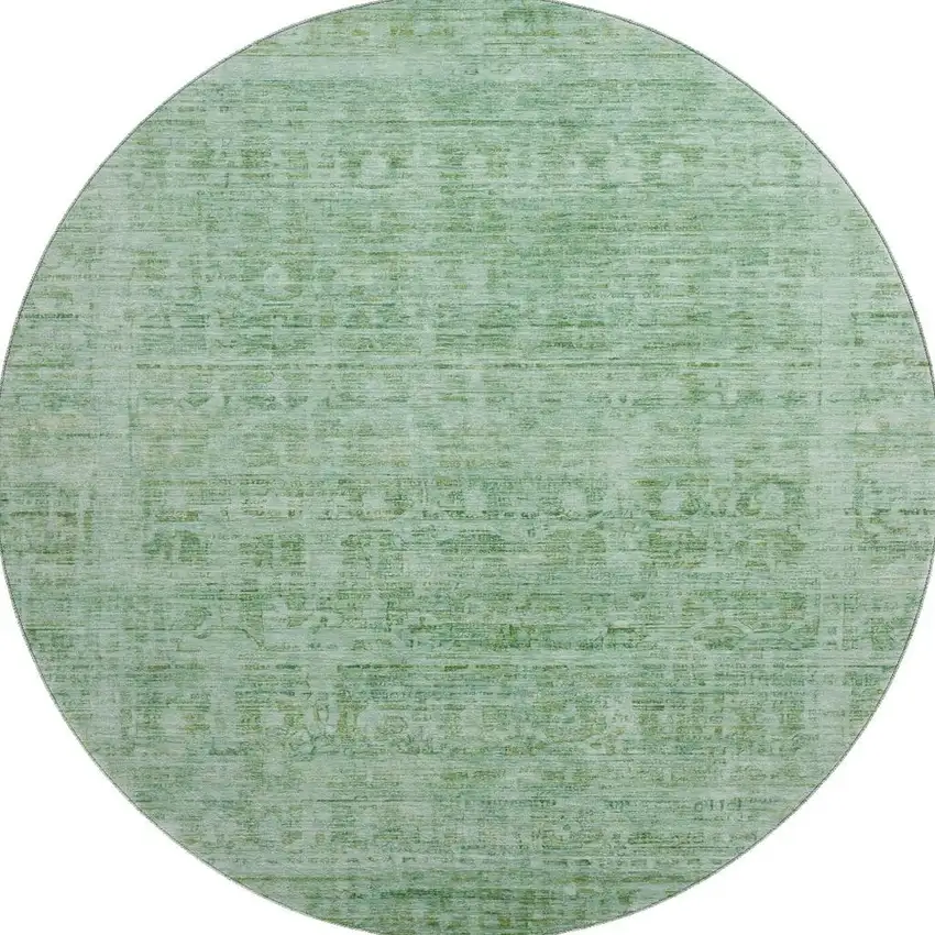 8' Teal And Pale Aqua Oriental Washable Round Rug With UV Protection Photo 3