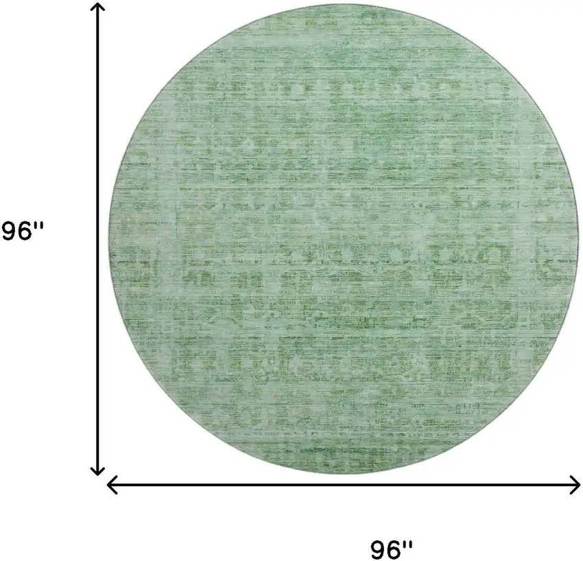 8' Teal And Pale Aqua Oriental Washable Round Rug With UV Protection Photo 9