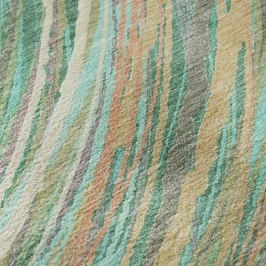 8' Teal And Pink Abstract Washable Round Rug With UV Protection Photo 7