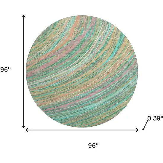 8' Teal And Pink Abstract Washable Round Rug With UV Protection Photo 8