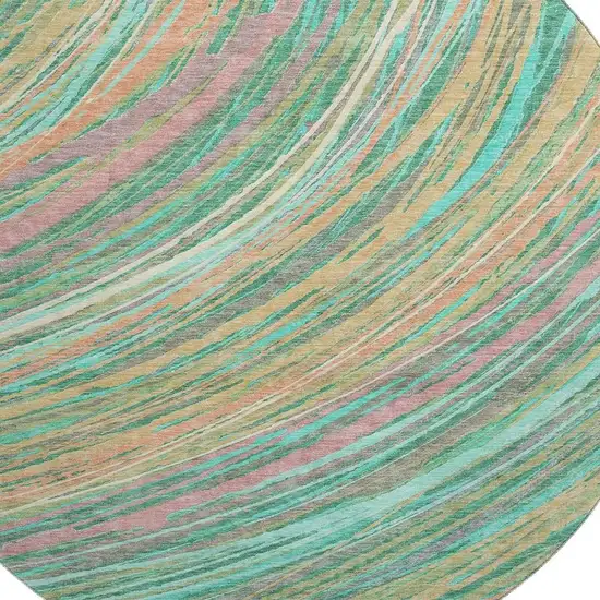 8' Teal And Pink Abstract Washable Round Rug With UV Protection Photo 3