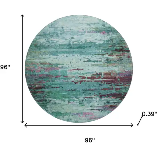 8' Teal And Plum Abstract Washable Round Rug With UV Protection Photo 8