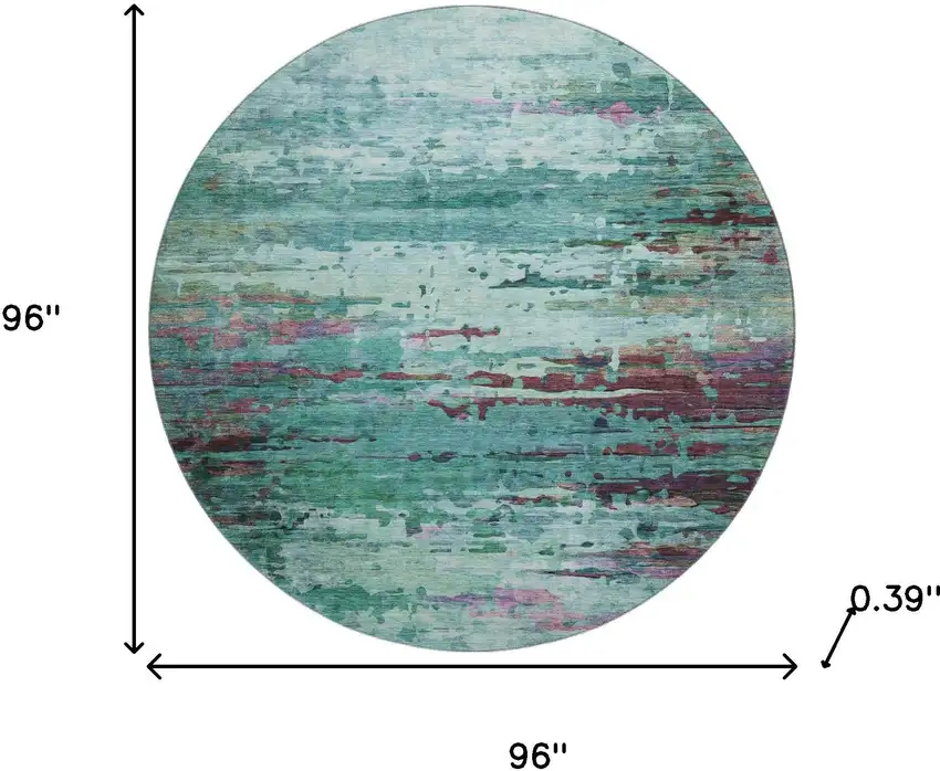 8' Teal And Plum Abstract Washable Round Rug With UV Protection Photo 8