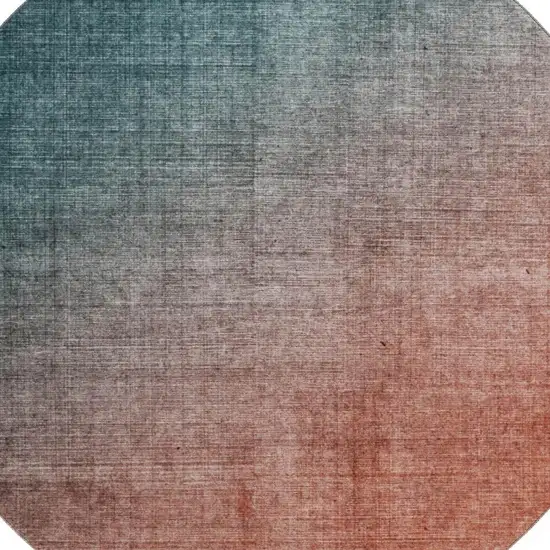 8' Teal And Rust Ombre Washable Round Rug With UV Protection Photo 3