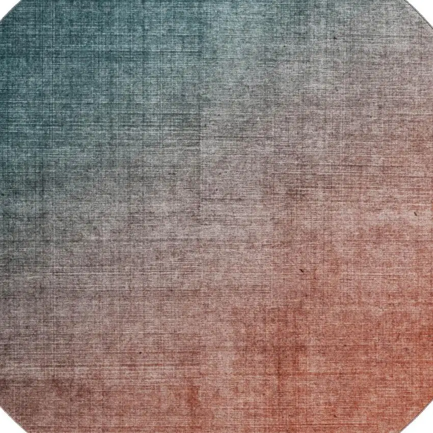 8' Teal And Rust Ombre Washable Round Rug With UV Protection Photo 3