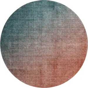 Photo of 8' Teal And Rust Ombre Washable Round Rug With UV Protection