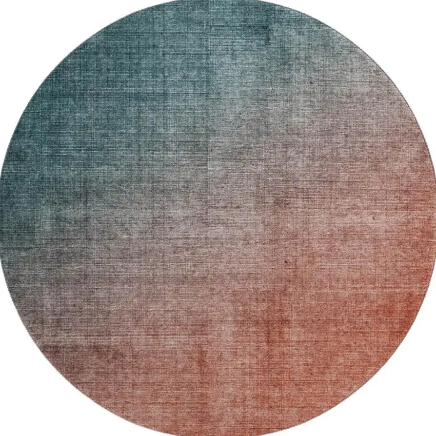 8' Teal And Rust Ombre Washable Round Rug With UV Protection Photo 4