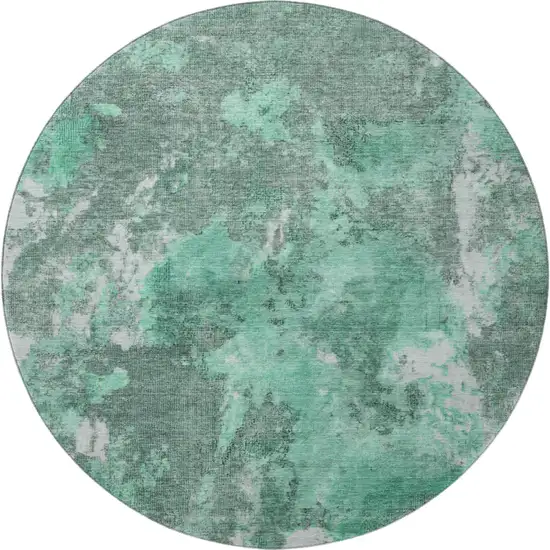 8' Teal And Silver Abstract Washable Round Rug With UV Protection Photo 3