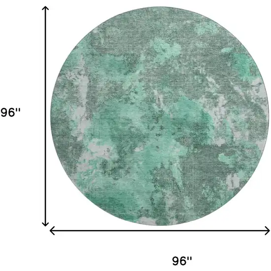 8' Teal And Silver Abstract Washable Round Rug With UV Protection Photo 9