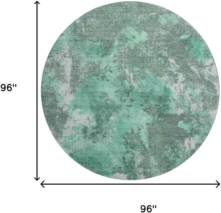 8' Teal And Silver Abstract Washable Round Rug With UV Protection Photo 9