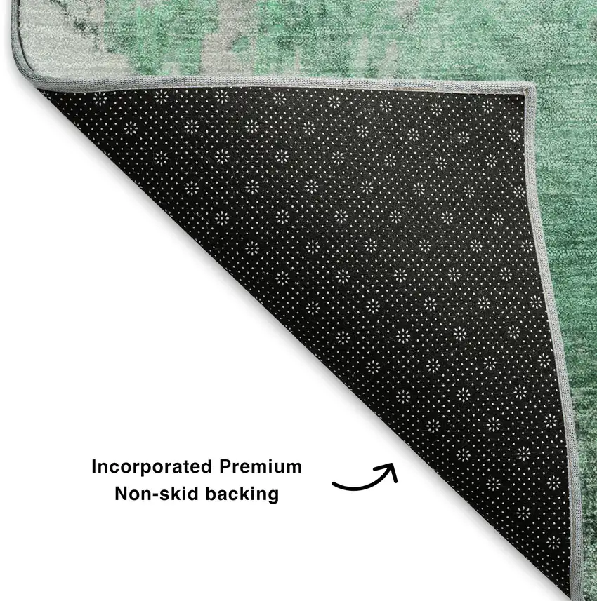 8' Teal And Silver Abstract Washable Round Rug With UV Protection Photo 5