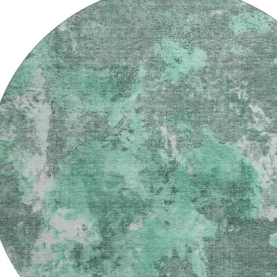 8' Teal And Silver Abstract Washable Round Rug With UV Protection Photo 2