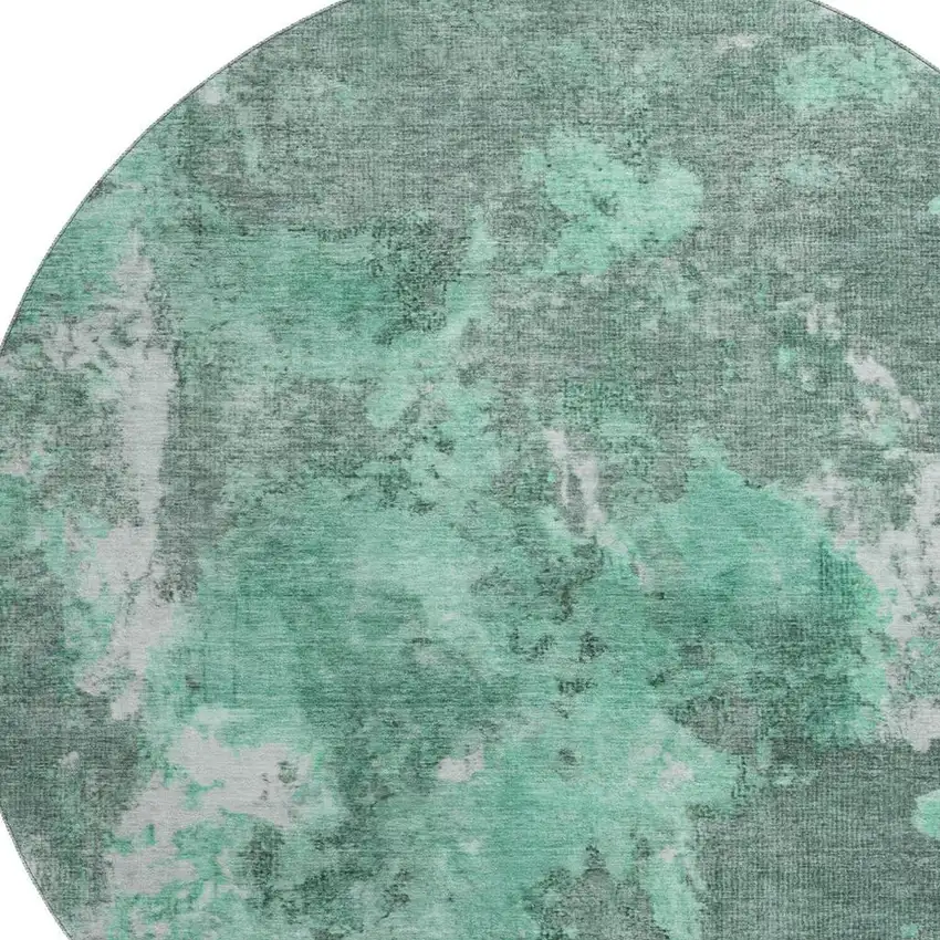 8' Teal And Silver Abstract Washable Round Rug With UV Protection Photo 2