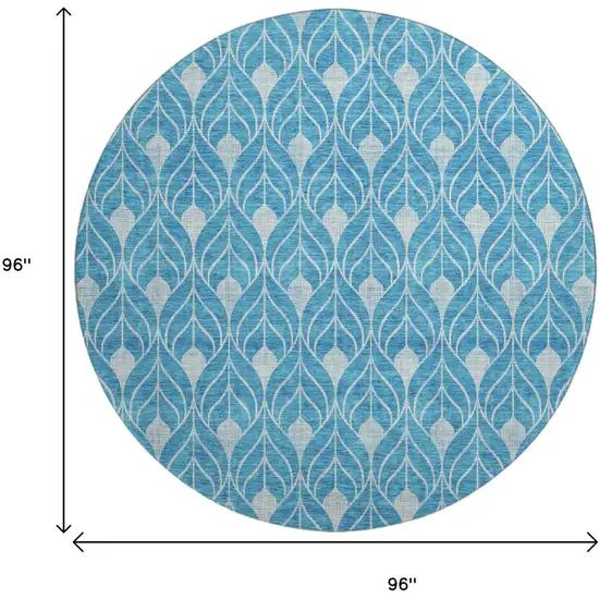 8' Teal And Silver Geometric Washable Round Rug With UV Protection Photo 9