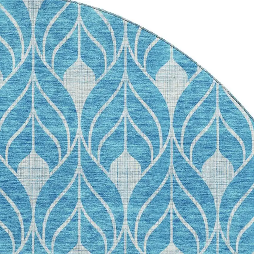 8' Teal And Silver Geometric Washable Round Rug With UV Protection Photo 2