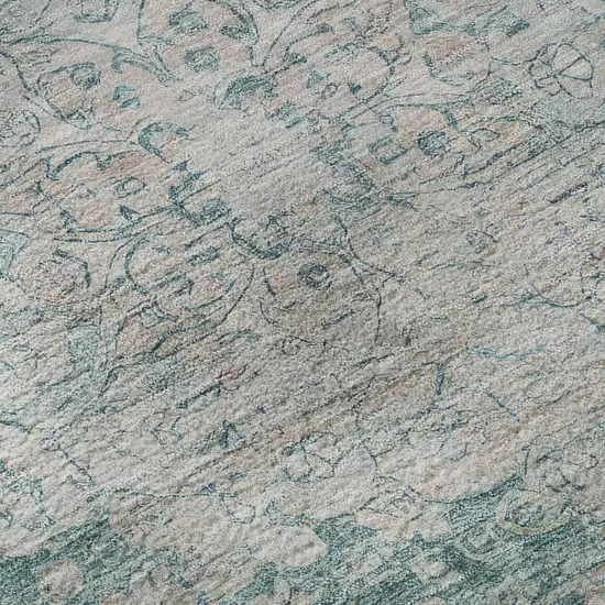 8' Teal And Silver Oriental Washable Area Rug With UV Protection Photo 9
