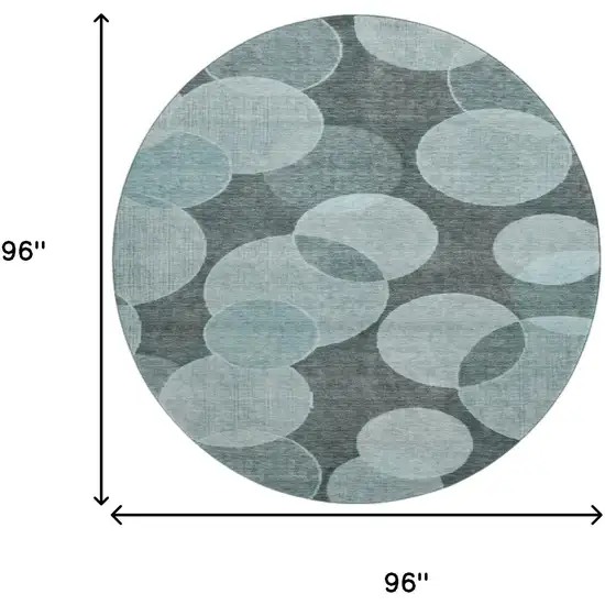 8' Teal And Sky Blue Geometric Washable Round Rug With UV Protection Photo 9