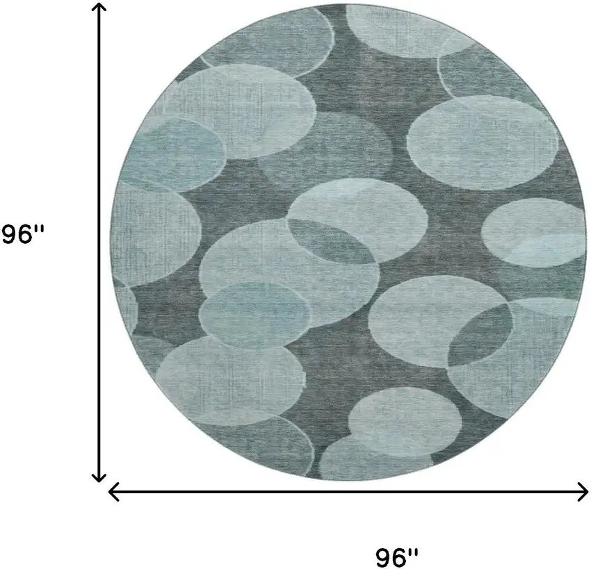 8' Teal And Sky Blue Geometric Washable Round Rug With UV Protection Photo 9