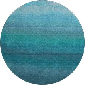 Photo of 8' Teal And Sky Blue Ombre Washable Round Rug With UV Protection