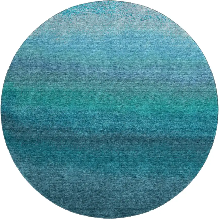 8' Teal And Sky Blue Ombre Washable Round Rug With UV Protection Photo 1