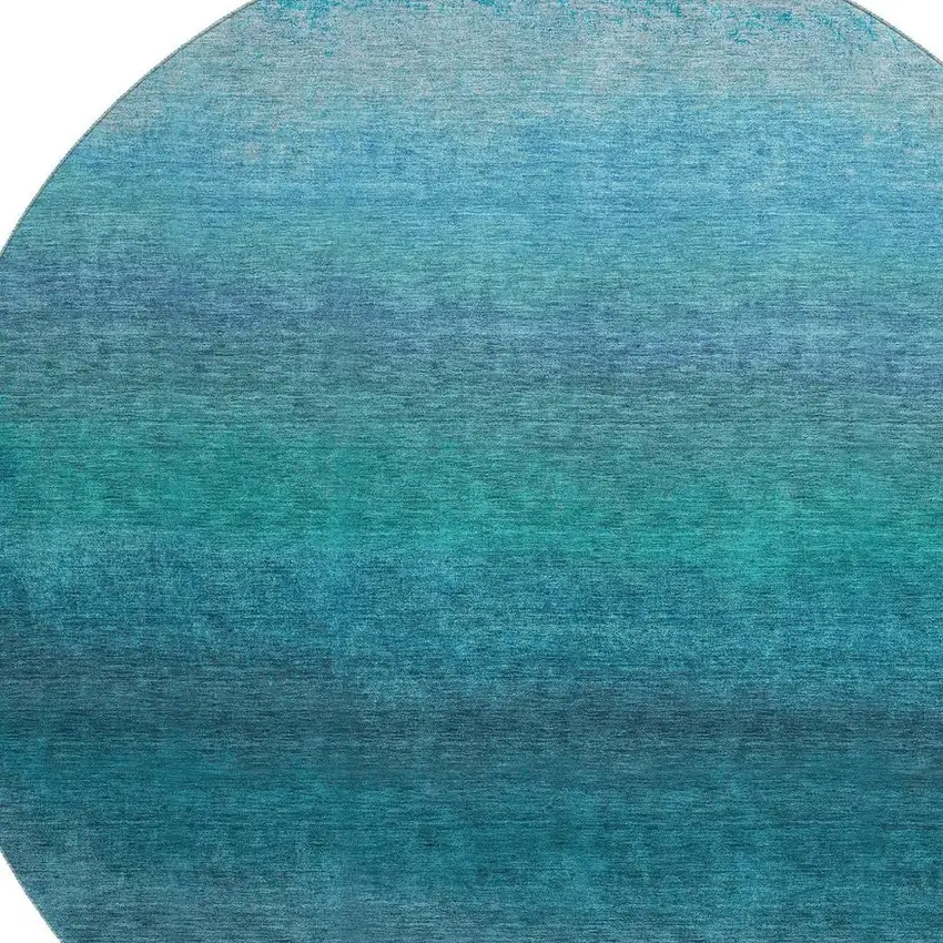 8' Teal And Sky Blue Ombre Washable Round Rug With UV Protection Photo 3