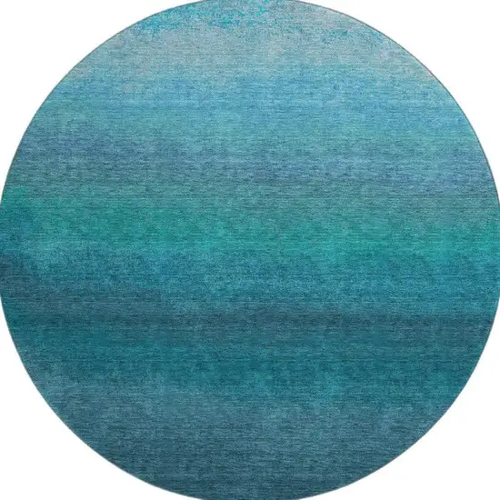 8' Teal And Sky Blue Ombre Washable Round Rug With UV Protection Photo 4
