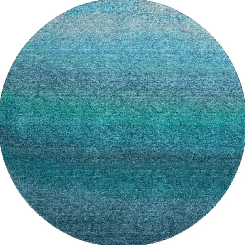 8' Teal And Sky Blue Ombre Washable Round Rug With UV Protection Photo 4
