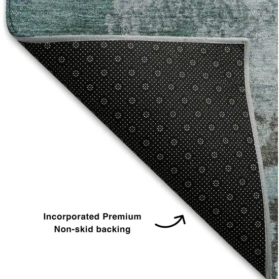 8' Teal And Taupe Abstract Washable Round Rug With UV Protection Photo 6