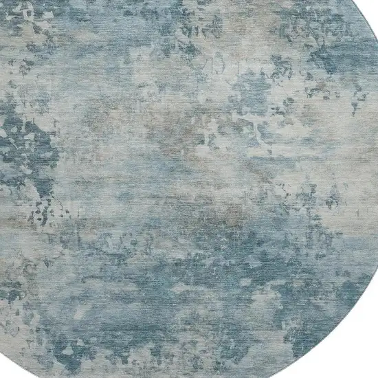 8' Teal And Taupe Abstract Washable Round Rug With UV Protection Photo 3