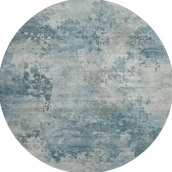8' Teal And Taupe Abstract Washable Round Rug With UV Protection Photo 4