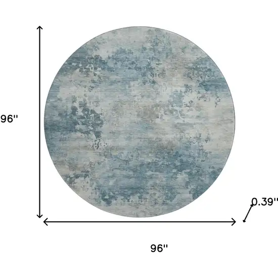 8' Teal And Taupe Abstract Washable Round Rug With UV Protection Photo 8