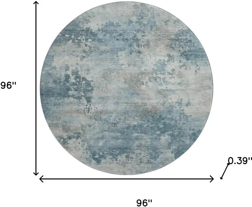 8' Teal And Taupe Abstract Washable Round Rug With UV Protection Photo 8