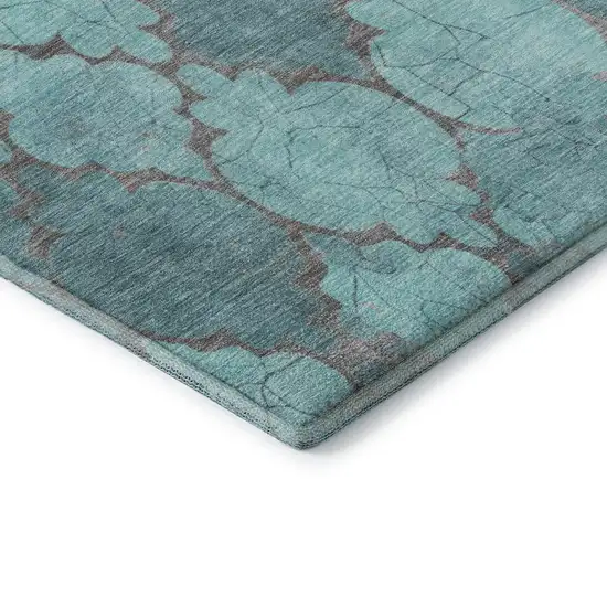 8' Teal And Taupe Damask Washable Round Rug With UV Protection Photo 6