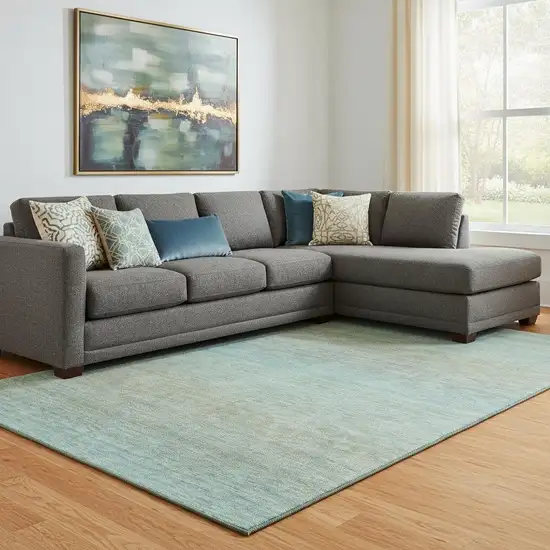 8' Teal And Taupe Striped Washable Area Rug With UV Protection Photo 2