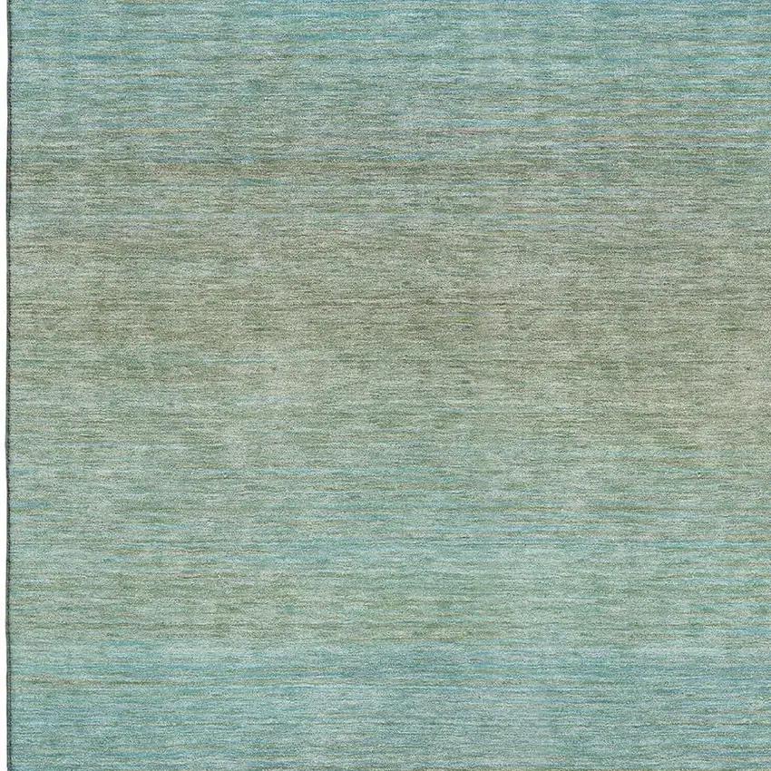 8' Teal And Taupe Striped Washable Area Rug With UV Protection Photo 2