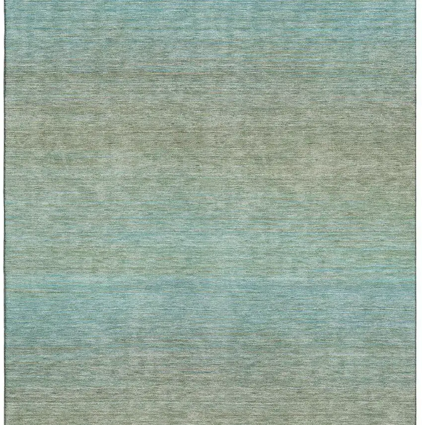8' Teal And Taupe Striped Washable Area Rug With UV Protection Photo 3