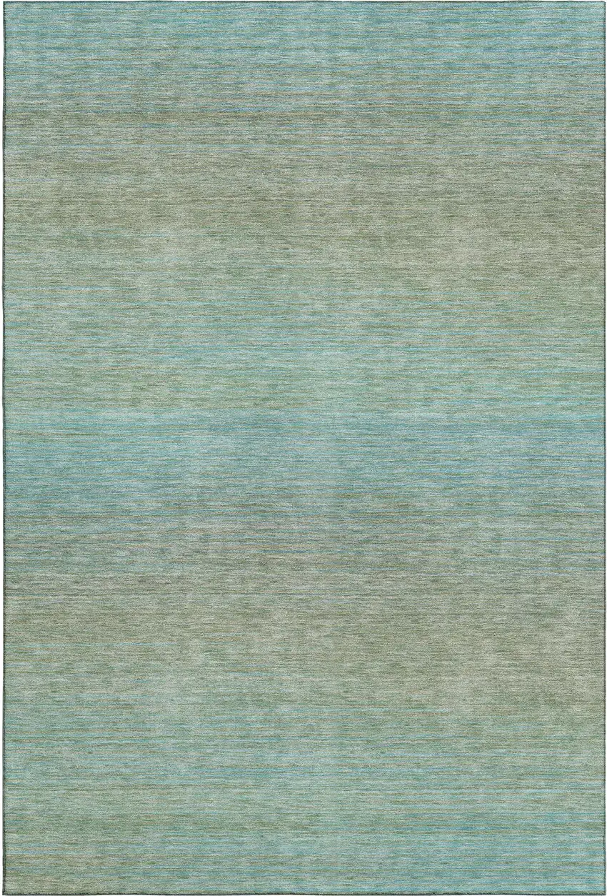 8' Teal And Taupe Striped Washable Area Rug With UV Protection Photo 1