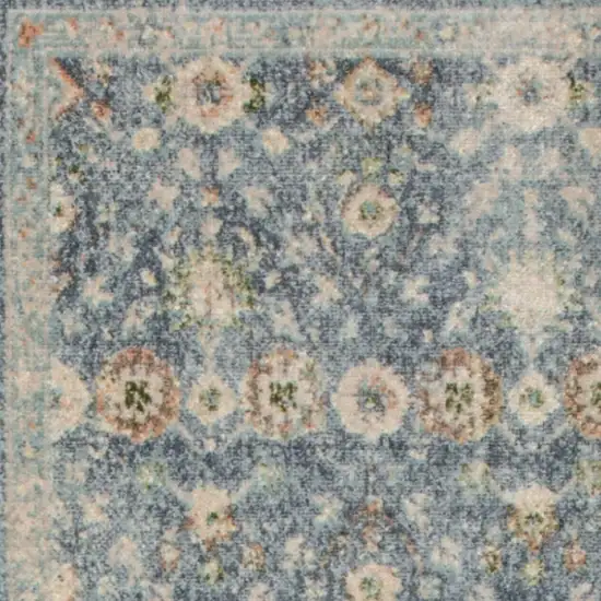 6' Teal Beige And Brown Floral Distressed Runner Rug Photo 8