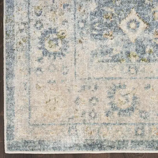 8' Teal Beige And Brown Floral Distressed Runner Rug Photo 7