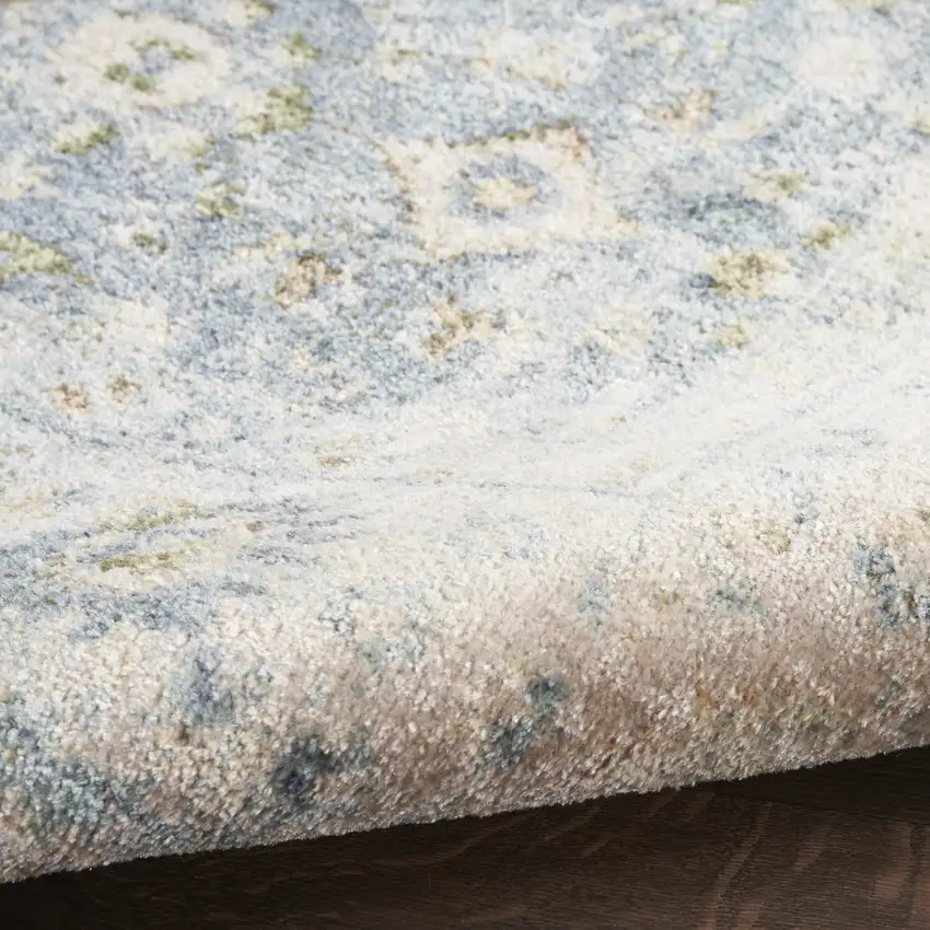 8' Teal Beige And Brown Floral Distressed Runner Rug Photo 9